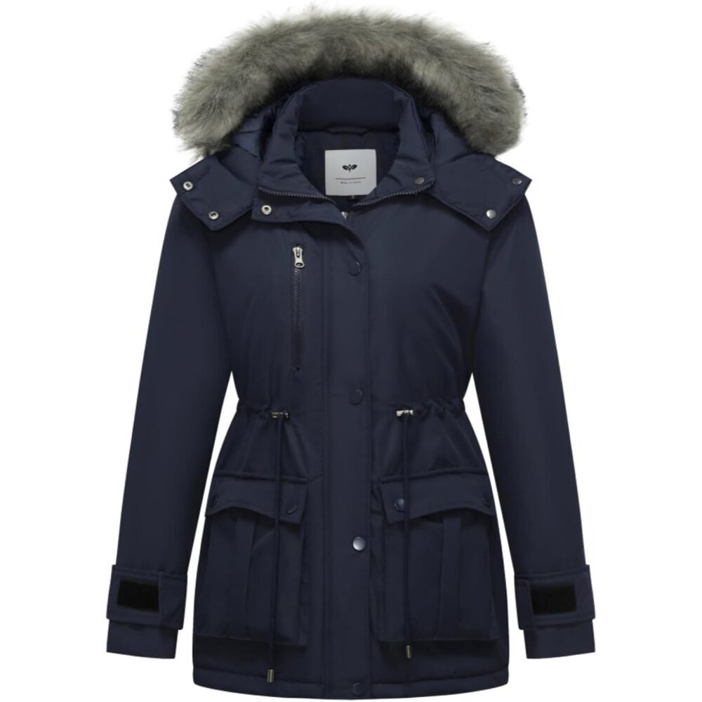 〽️Women's Navy Winter Coat Warm Puffer Jacket Thicken Parka with Removable Hood